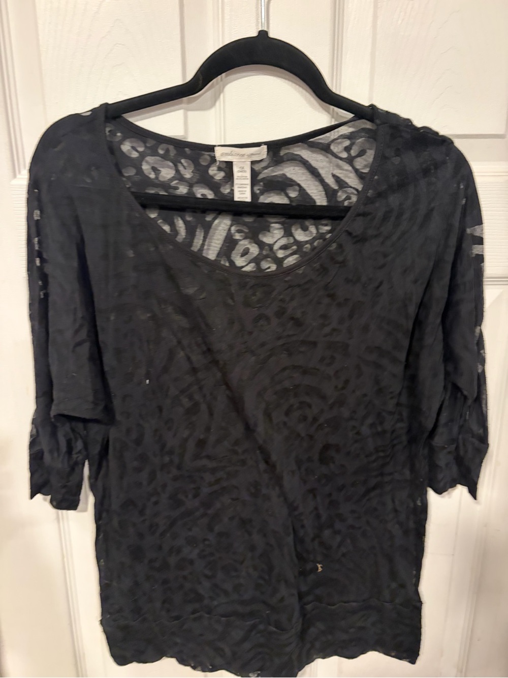 Ambiance Black Burnout Scoop Neck Short Sleeve Top